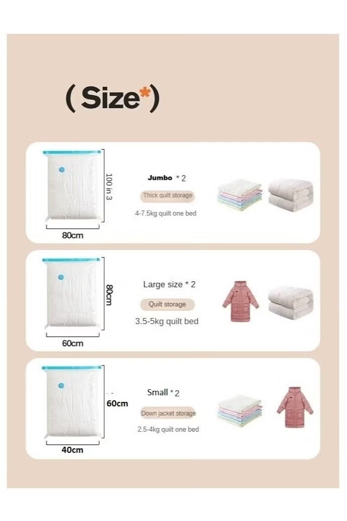 HIAS Vacuum Storage Bags (2Jumbo + 2Large + 2Small + 1Pump) Reusable Compression Bags for Clothes Blankets Duvets Pillows 75% Space Saving Wardrobe Travel Storage - Image 2